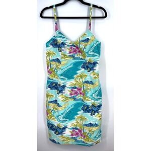 Tropical Scenic Print‎ V-Neck Spaghetti Strap Sundress Coastal Grandma Nautical